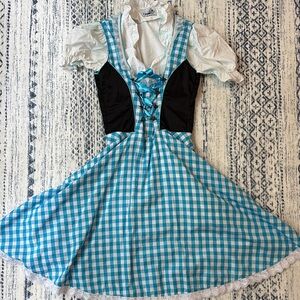 Oktoberfest Blue Gingham Kid or XS adult Costume Dress with Ruffled Blouse
